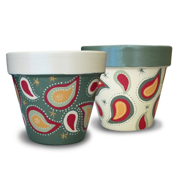 Hand Painted Flower Pot in Paisley For by MicheleCordaroDesign