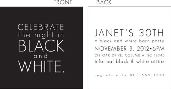 Black White Party Invitation Wording 1