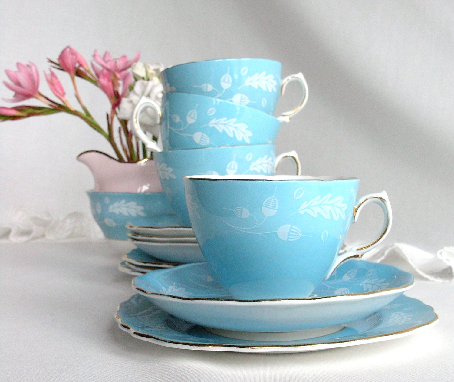 Vintage English bone china tea set blue / by NancysVintageChina