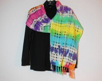 Scarf, handwoven cotton scarves with fringe, OOAK