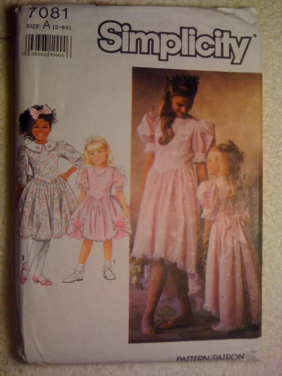 Simplicity 90s Sewing Pattern 7081 Girls Dress In Two Lengths with Trim Variations Size 2-6x Sale