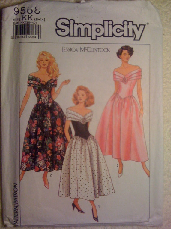Simplicity 80s Sewing Pattern 9558 Misses and Miss Petite Dress by Jessica McClintock Size 8-14 Sale