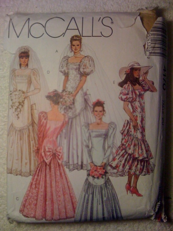 McCalls 80s Sewing Pattern 4170 Misses Brides or Bridesmaids Gown or Dress Size 20 Sale
