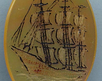 STICKPIN Mother of Pearl Scrimshaw of Ship Item No: 10965