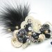 Black hair clip-Black bridal comb- Lace Wedding accessory- Feather Hair accessory- Black hair accessory- Black Hair Comb- Gold Hair Comb