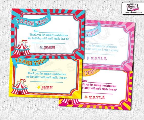 Circus Thank You Cards, Carnival Thank You Notes, Circus or Carnival Cards, Circus Thank You Notes, Carnival Thank You Notes Il_570xn