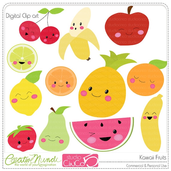 Kawaii Fruits Digital Clip Art Commercial Use Clipart