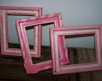 Pink Frames Upcycled Shabby Pink Frames Pink Wooden Frame Set