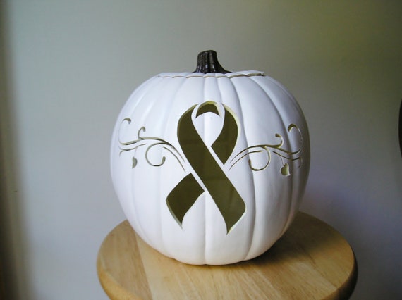 Pink Breast Cancer Awareness Carved Pumpkin 2915