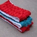 Set of 3, Ruffled Burp Cloths- Red and Turquoise