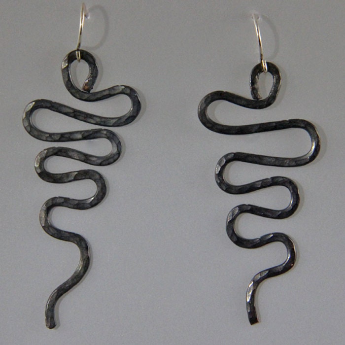 Hammered bronze serpent earrings by ModernBronze on Etsy