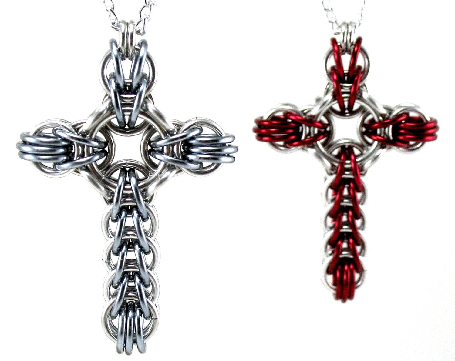 Celtic Style Cross Necklace Large Chainmail Metal Crochet