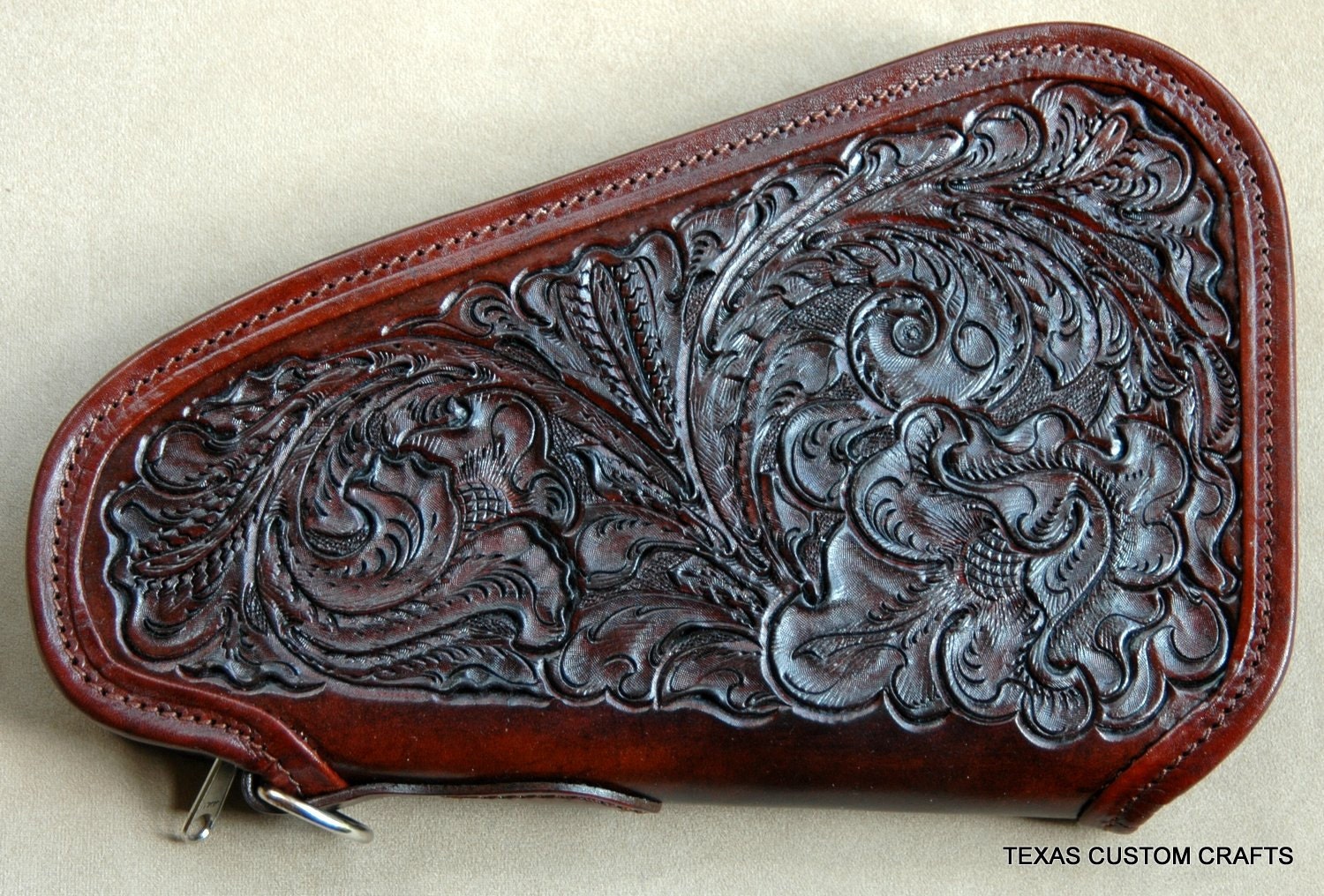 Leather Pistol Case with Hand Tooled Western Floral Pattern