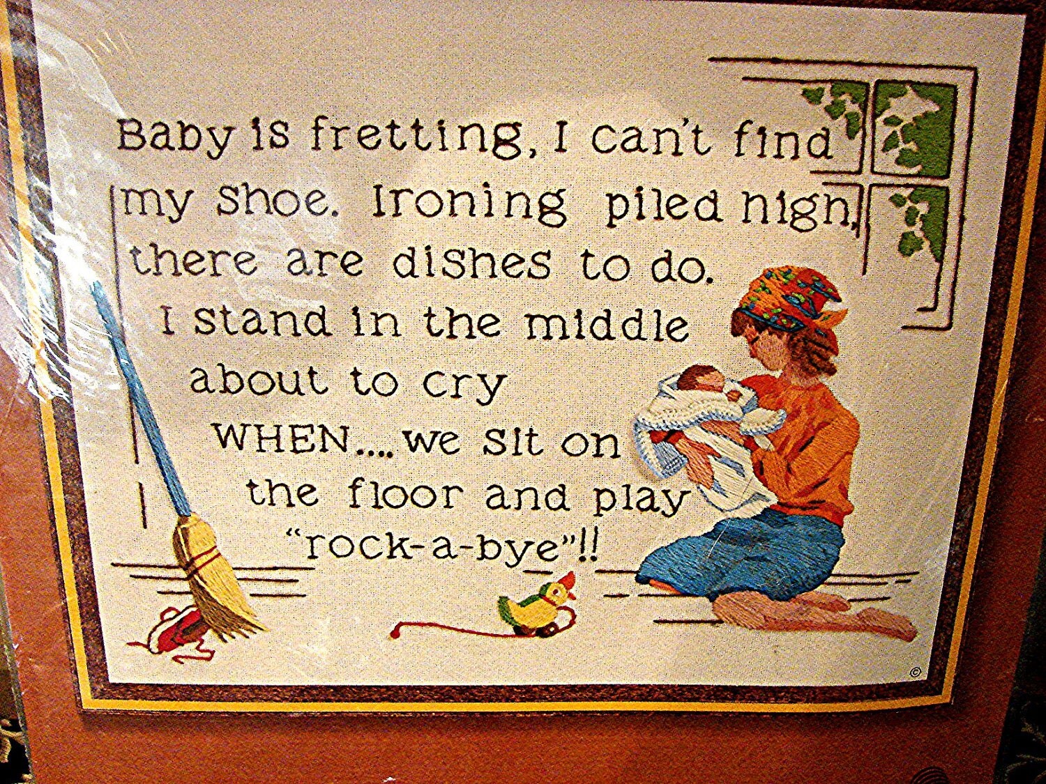 Vintage 1970s stamped Crewel Embroidery Kit Picture Motto