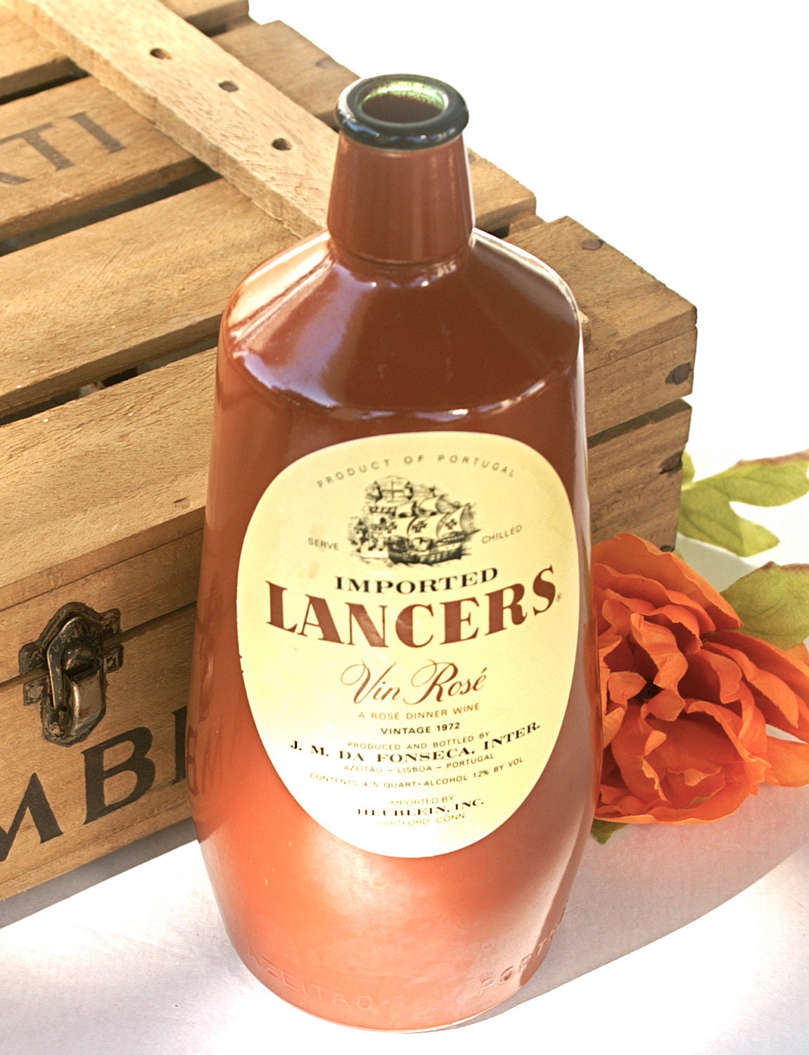 Vintage Glass Wine Bottle Lancers from Portugal