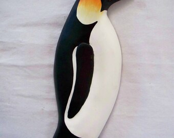 Hand carved and painted wood Penguin,wall sculpture by Randy & Elaine Fisher ,FISHER WILDLIFE
