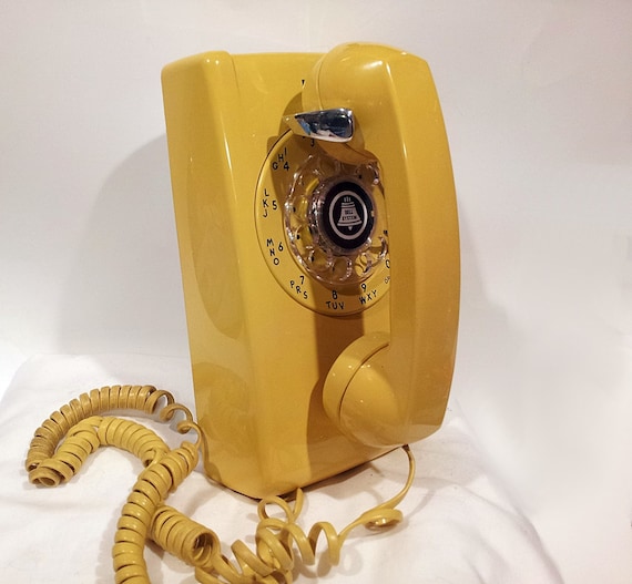 WORKING Yellow Rotary Wall Phone