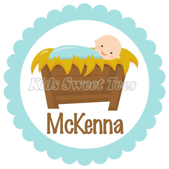 Baby Jesus with scalloped border- personalized - digital image - Christmas - Nativity Il_570xn