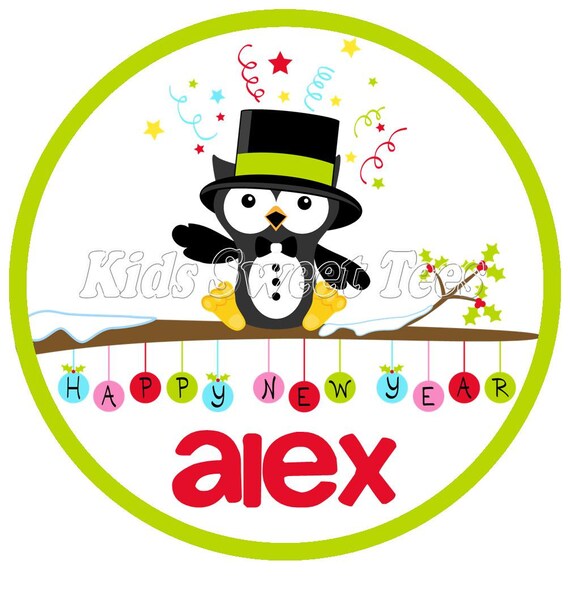 Happy New Year owl boy - personalized - digital image Il_570xn