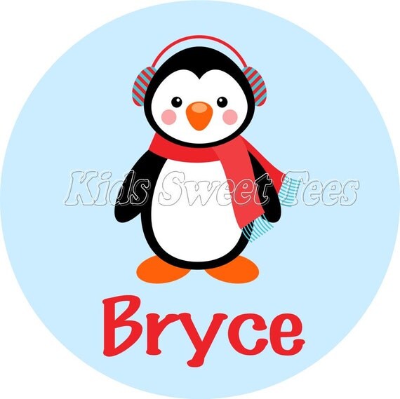 Winter boy penguin - personalized - digital image Il_570xn