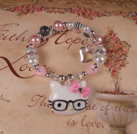 Items similar to Hello Kitty Bracelet Wearing Nerdy Glasses CUTE
