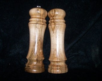 Pepper mill and Salt shaker. Hand turn salt shaker and pepper mill made of Ambrosia Maple