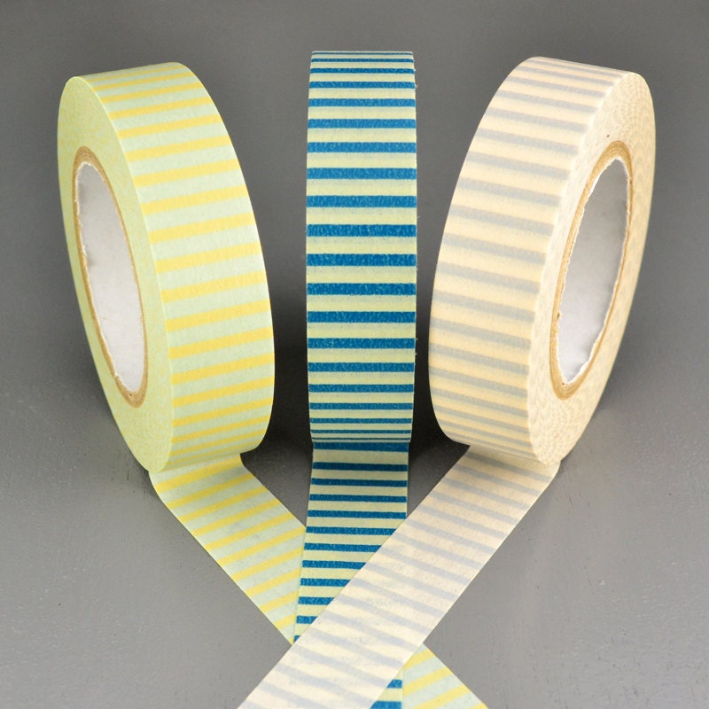 Pastel Stripe Washi Tape 13mm 3 pack by wishywashitape on Etsy