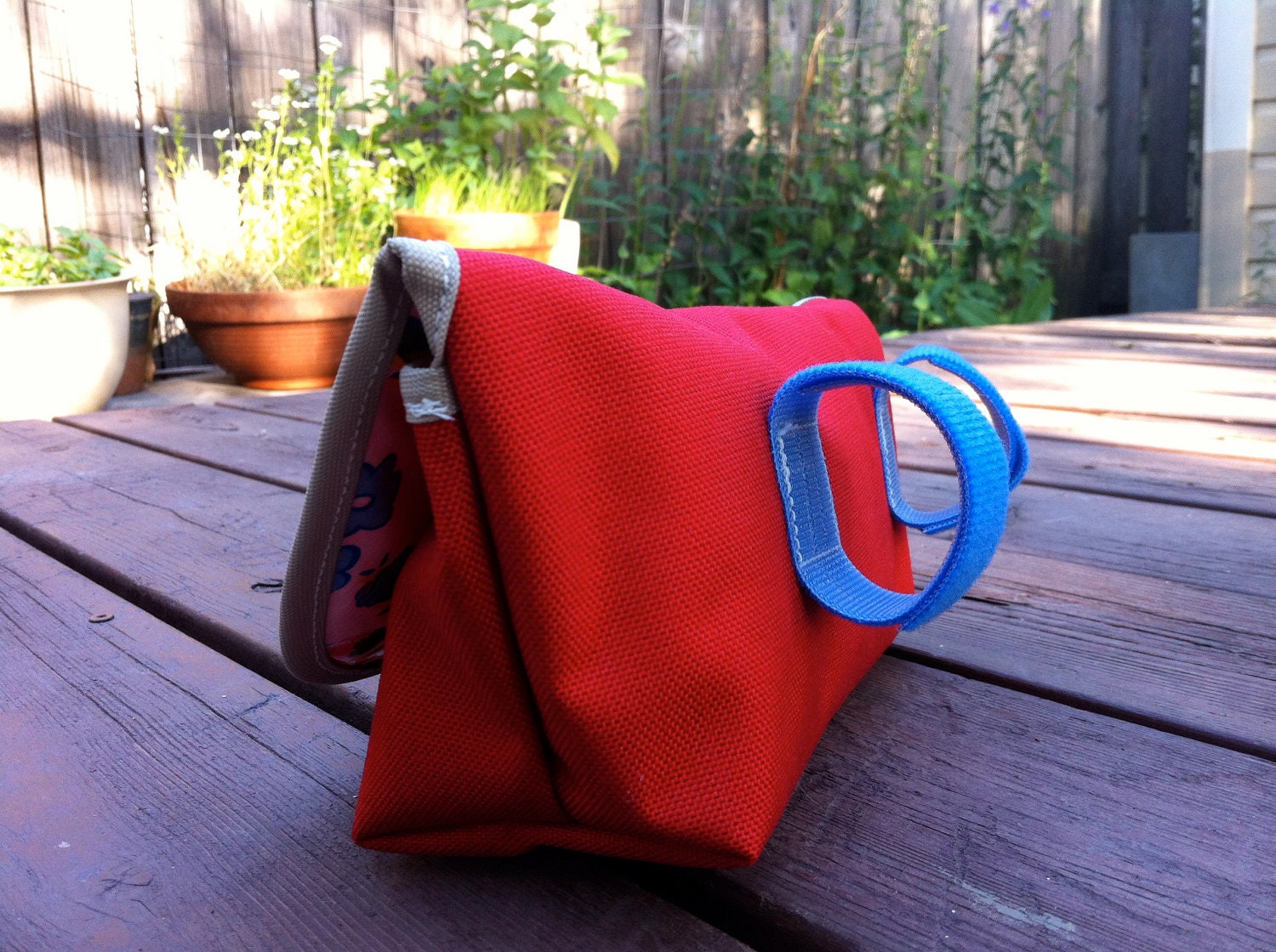 Large Bicycle Handlebar Bag Red with Floral by hansbagworks