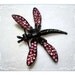 Outstanding BSK Black Jappaned Pink RS Dragonfly Brooch 1859ag-040810000