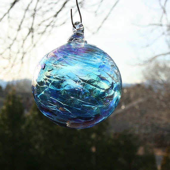 Blown Glass Christmas Ornaments Aqua Blue Free Shipping