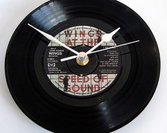 WINGS CLOCK from recycled 7" vinyl record. Paul McCartney "Silly Love Songs". Great Wedding Anniversary or Birthday gift present Beatles fan
