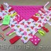 Baby Tag Blanket, Taggie Sensory Toy, Ribbon Blanket, Lovie, Blankie, pink, red, green, girl, ladybugs, READY TO SHIP 144
