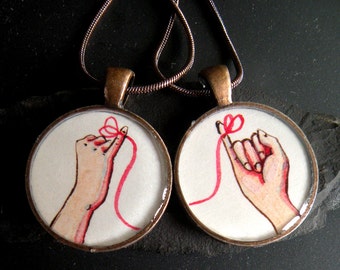 best friend necklace set, friendship necklaces, red string of fate