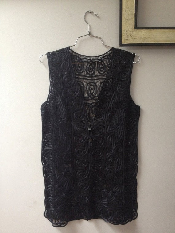 Items similar to Vintage Black Crochet Vest on Etsy