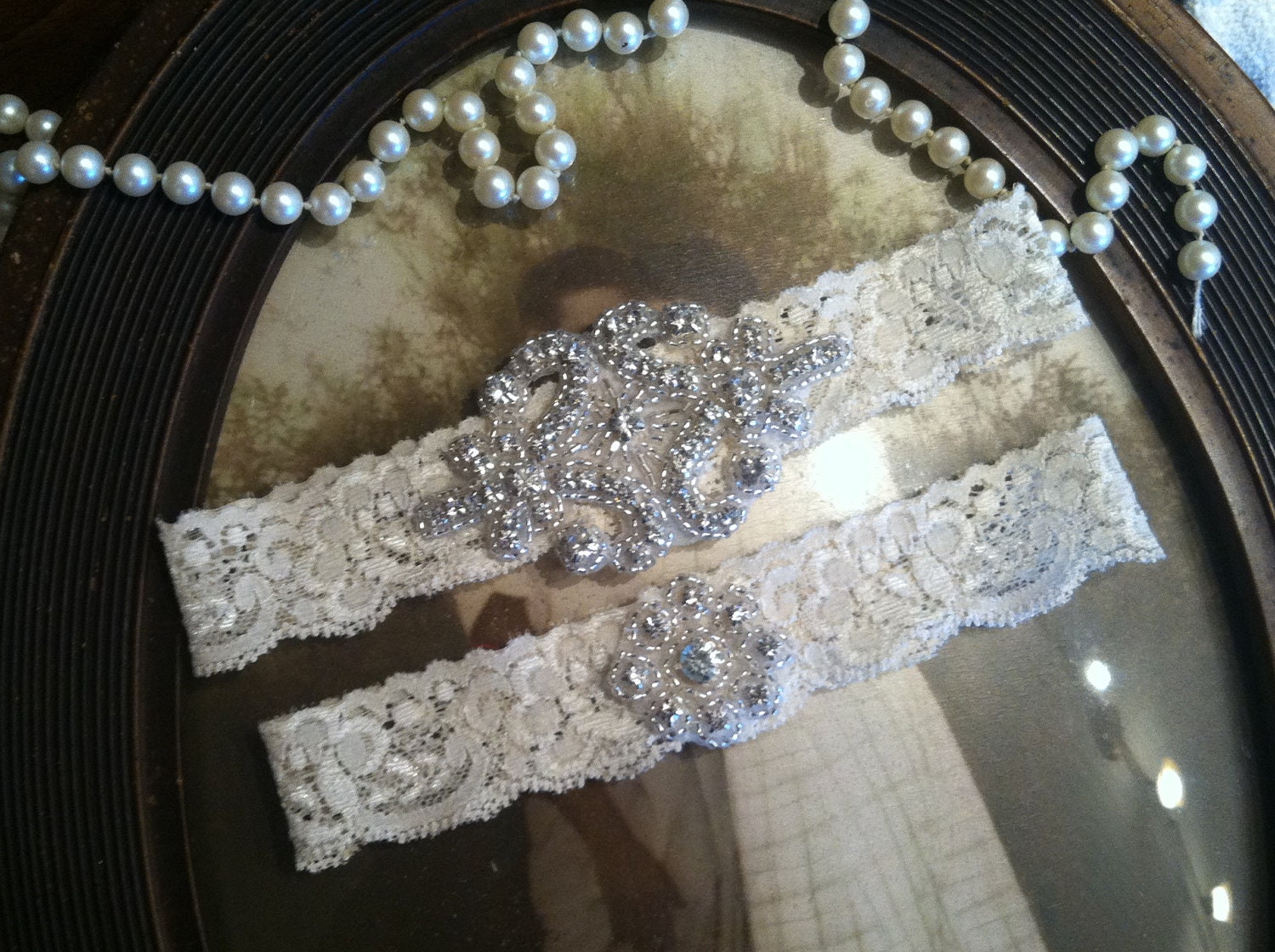 Wedding Garter Wedding sale wedding garter ivory lace set rhinestone