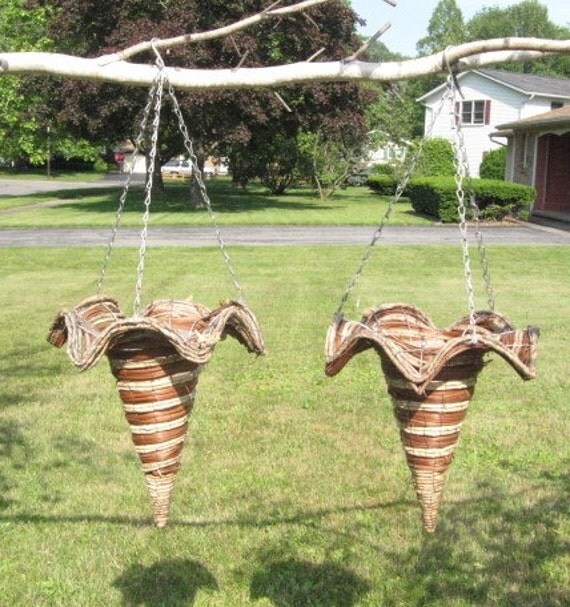 Hanging Planters Two of them Cone Shaped Basket on chain