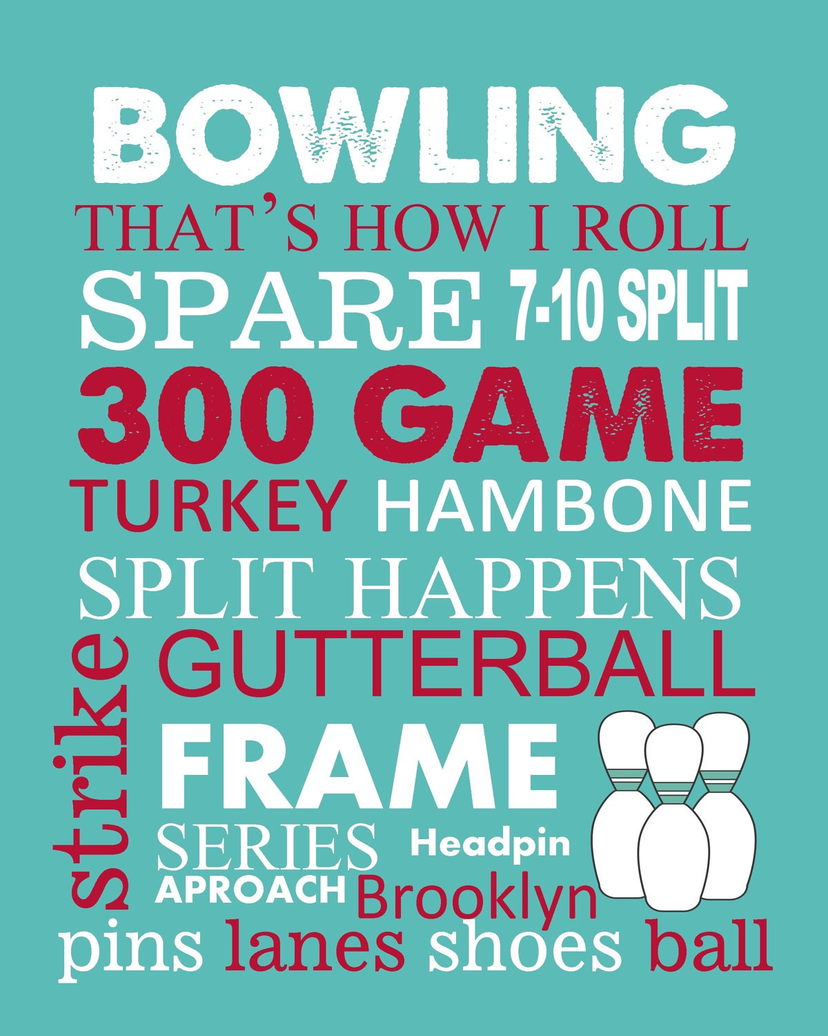 Bowling Word Art 8x10 Print CANVAS AVAILABLE by TheEducatedOwl