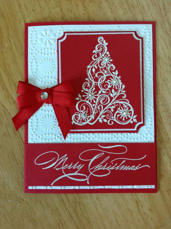 Items similar to Stampin Up Christmas card - Red and white Christmas