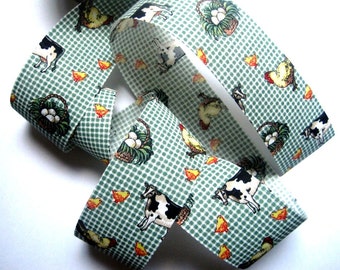 Barnyard Cotton Ribbon Trim, Multi / Green, 1 7/8" inch wide, 1 yard, For Mixed Media, Gifts, Scrapbook, Home Decor, Accessories