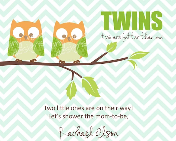 Twins Baby Shower Invitations Boys Owls DIY Printable