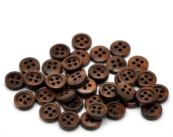 25 Dark Brown Wooden Buttons - 11mm - 4 Hole - Wood Button (B20326)