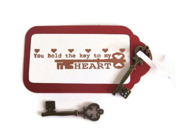 2 "You Hold the Key to My Heart" Valentine's Day Gift Tags with Vintage Key