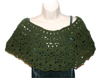Crochet Capelet, Green Cape, Autumn Fashion Wrap, Green Cloak, Woman Poncho, Spring Capelet, Womens Shawl, Crochet Shawl, Womens Shawlet