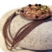 Unique Vintage Chain Brooch Copper Bronze Stone Cabochon Victorian Style
