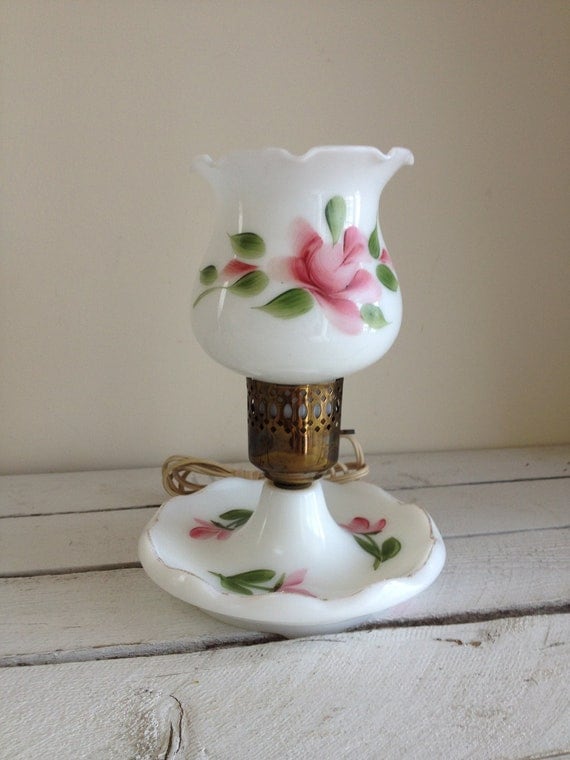 hurricane lamp glass / lamp and glass bedside milk lamp pink milk glass purple  milk white