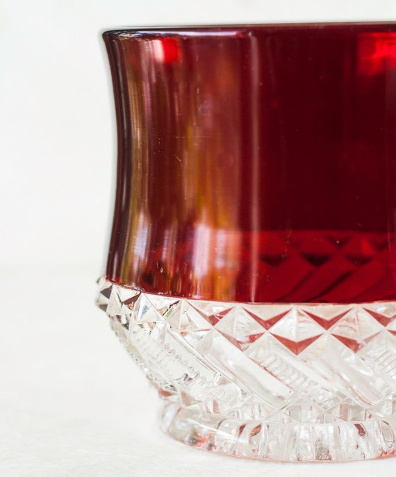 Vintage Glass Candy Dish Ruby Flash Cranberry Glass