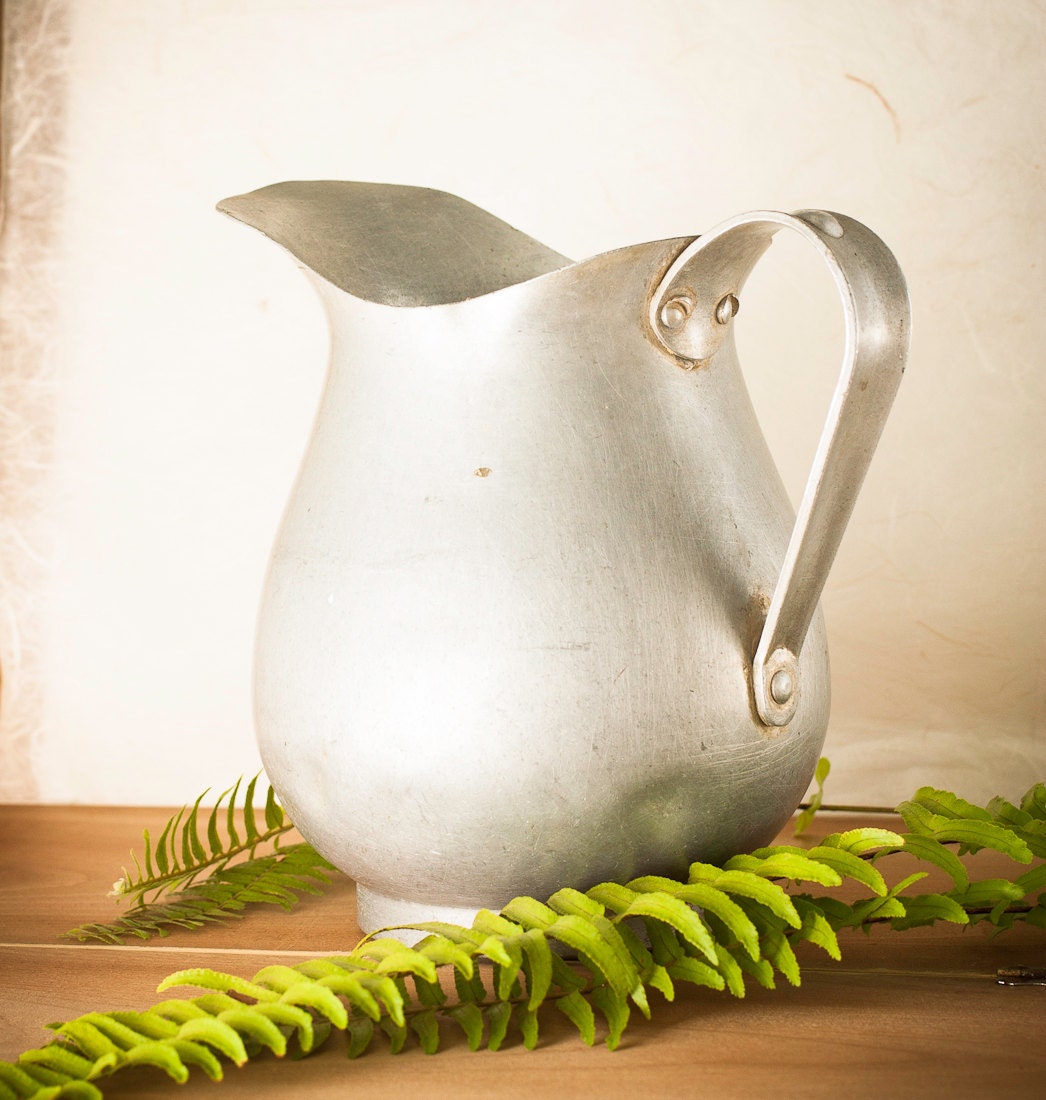 Vintage Aluminum Pitcher Rustic Water Pitcher Mid Century