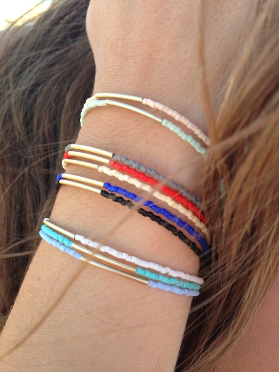 Items similar to Gold filled tube Bracelet Gold filled tube Gold Bar BraceletBeaded Gold