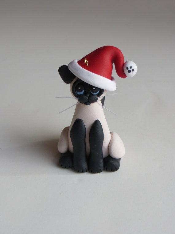 Christmas Ornament Polymer Clay Siamese Cat Figure Seal Point
