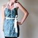 The Matisse Apron - mint green charcoal gray painterly pattern retro adjustable cotton hostess apron with ruffles, pockets